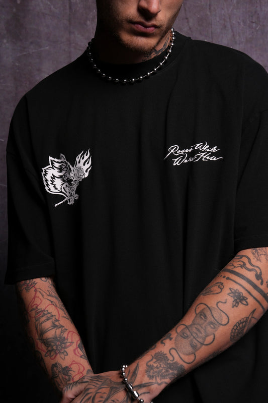 DARCSPORT ROSES WHILE WE'RE HERE "PREMIUM" OVERSIZED TEE IN BLACK