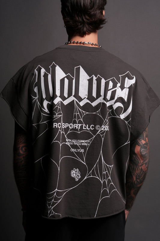 DARCSPORT - WOLVES WEB "GRUNGE" CUT OFF TEE IN GREY