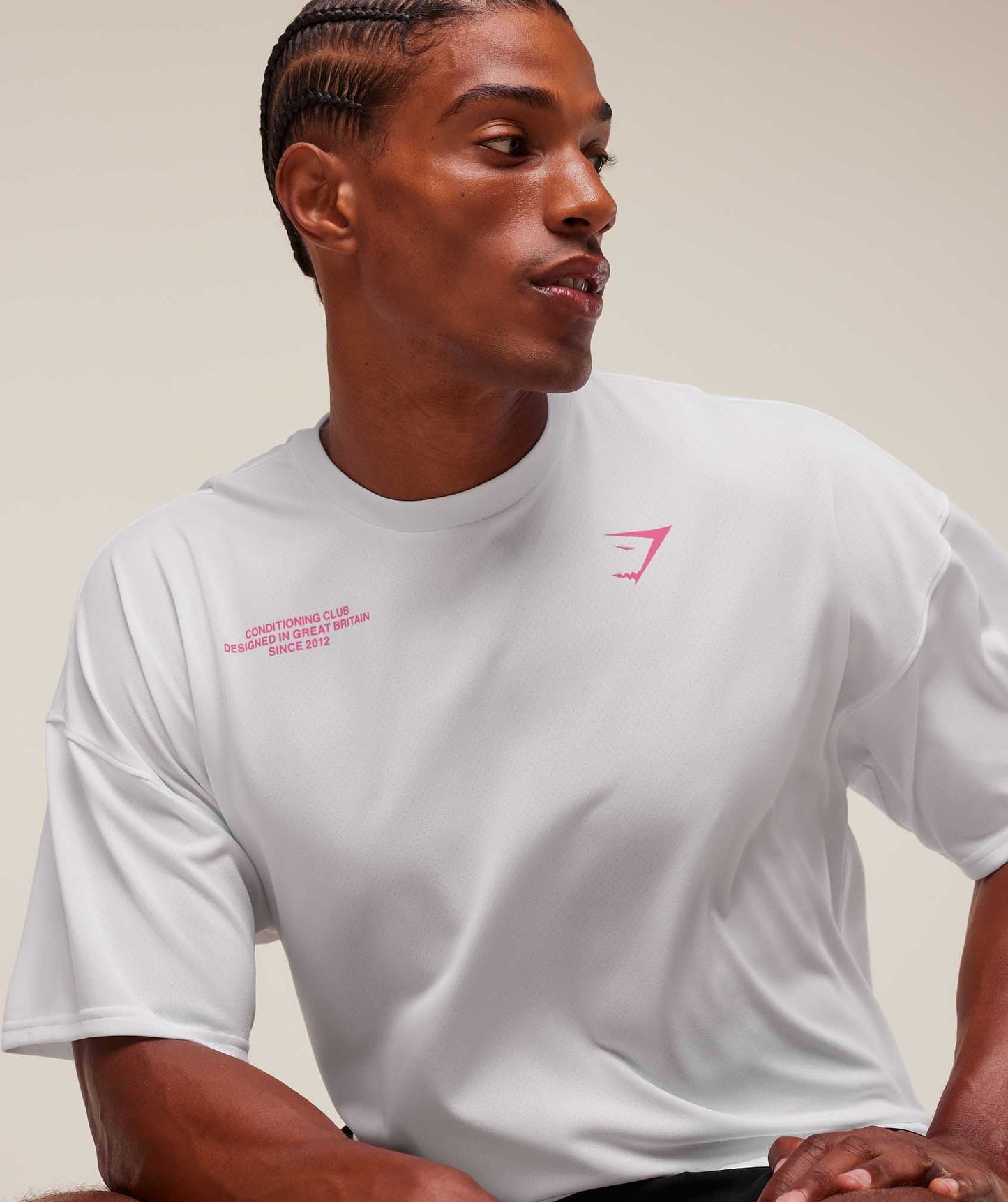 Conditioning Club Oversized T-Shirt – White-Energy Pink