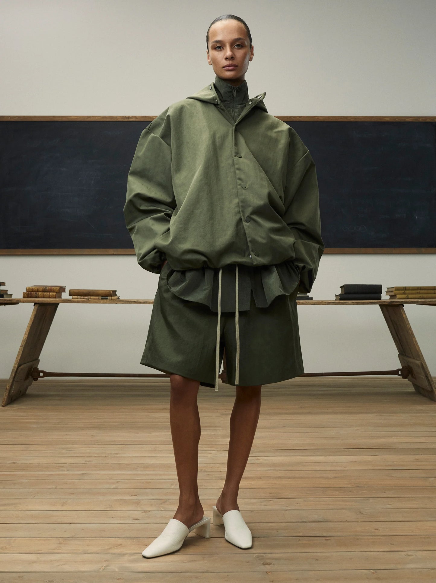 ESSENTIALS Textured Nylon Hooded Coaches Jacket Black