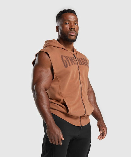 HERITAGE WASHED SLEEVELESS ZIP UP HOODIE