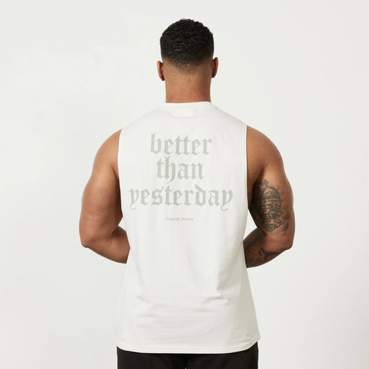 VANQUISH SUN-FADED VINTAGE WHITE OVERSIZED SLEEVELESS T SHIRT