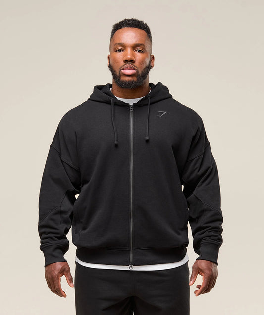 POWER ZIP UP HOODIE - BLACK