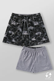 1111 - SKULLS & ROSES REVERSIBLE SHORTS - CALAVERA NEGRA