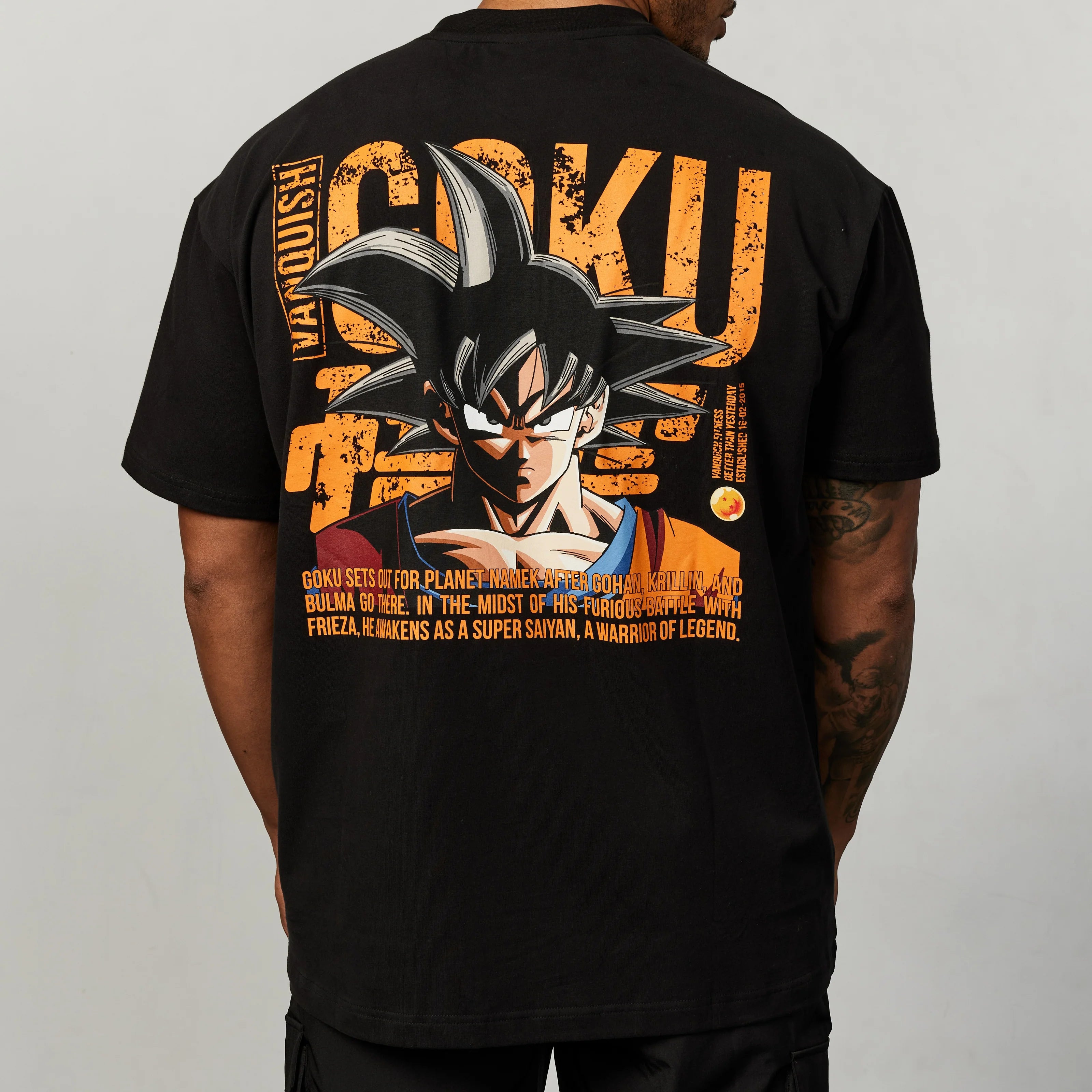 VANQUISH DBZ GOKU BLACK DISTRESSED PRINT OVERSIZED T SHIRT