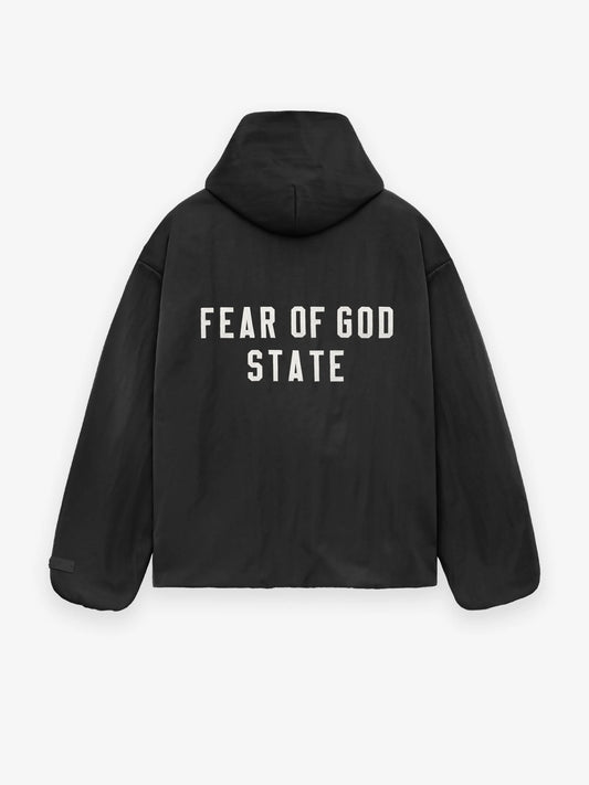 ESSENTIALS Textured Nylon Hooded Coaches Jacket Black