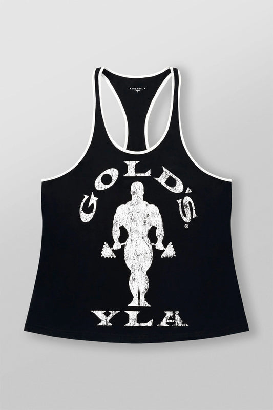3014 - GOLDS GYM CLASSIC STRINGERS - NEGRO CON DETALLES EN BLANCO