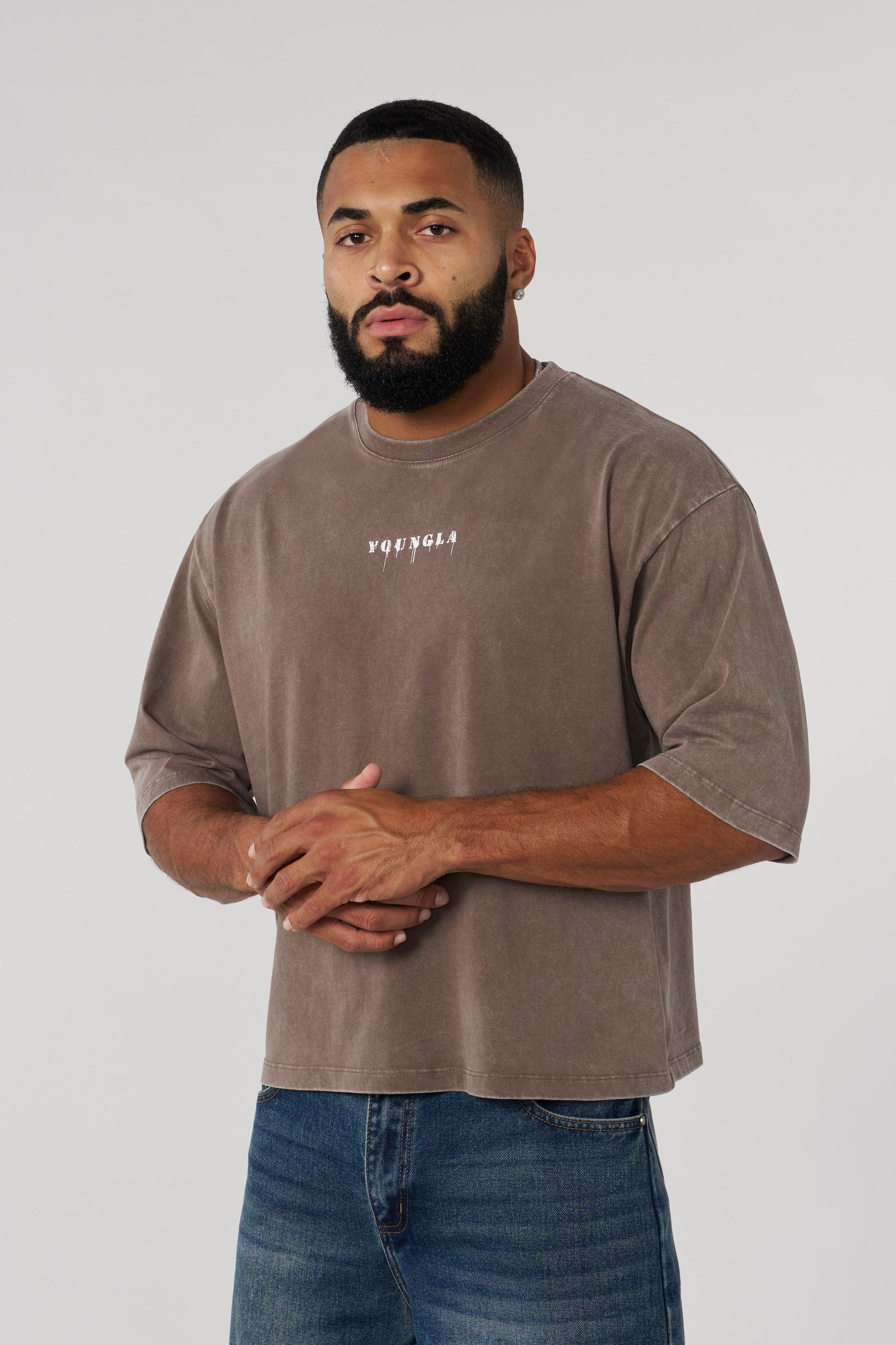 4018 - ESSENTIAL CROPPED TEES - Olive Brown Wash