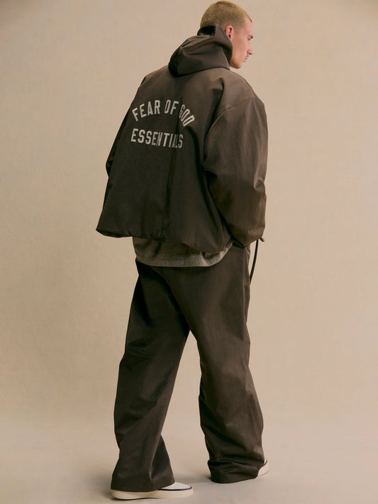 ESSENTIALS Textured Nylon Hooded Coaches Jacket Black