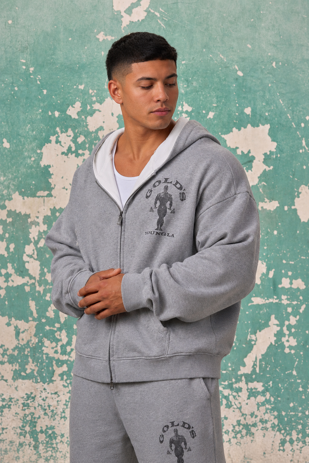 5226 YoungLA  Gold's Iron Legacy Layered Zip-Up