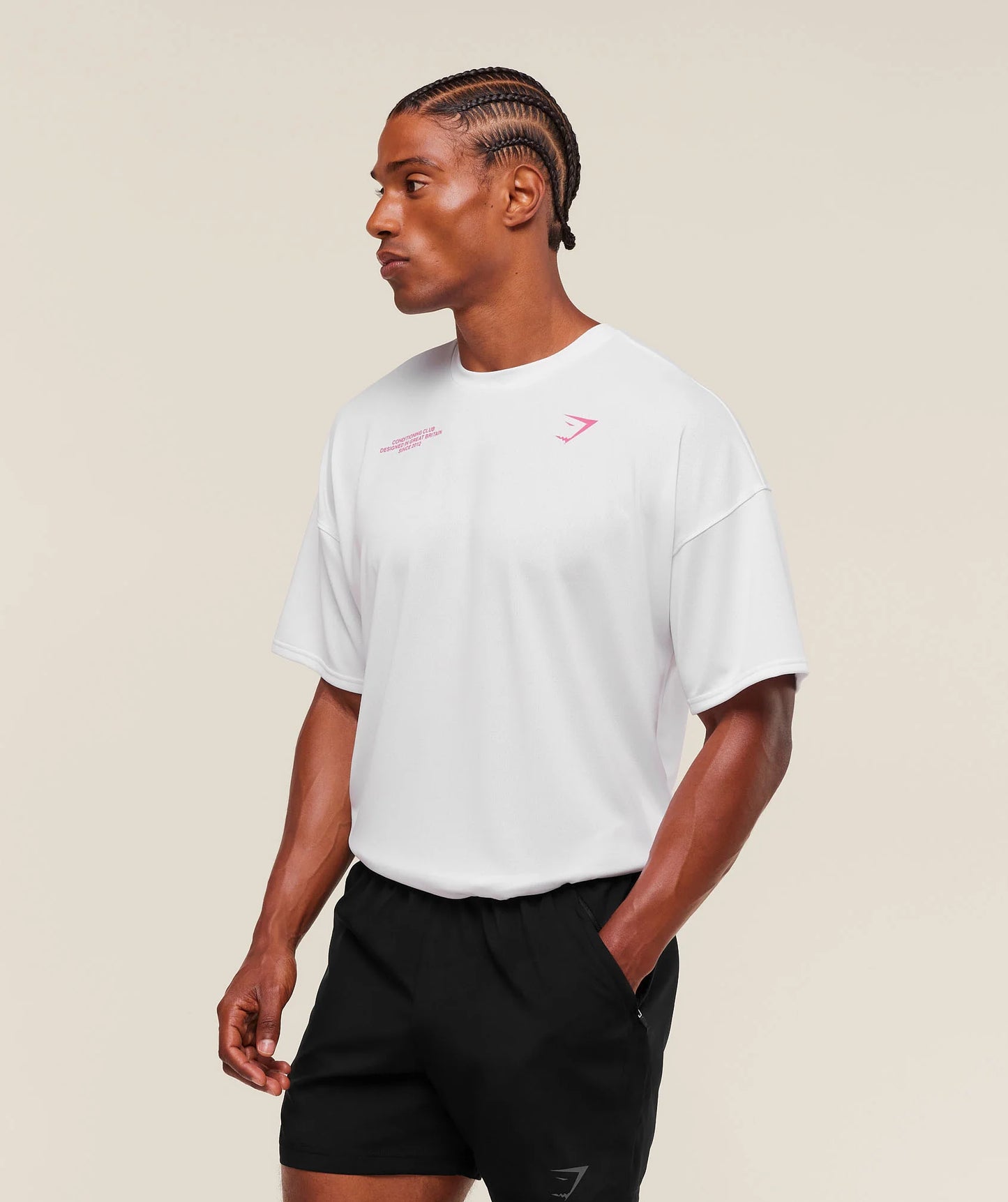 Conditioning Club Oversized T-Shirt – White-Energy Pink