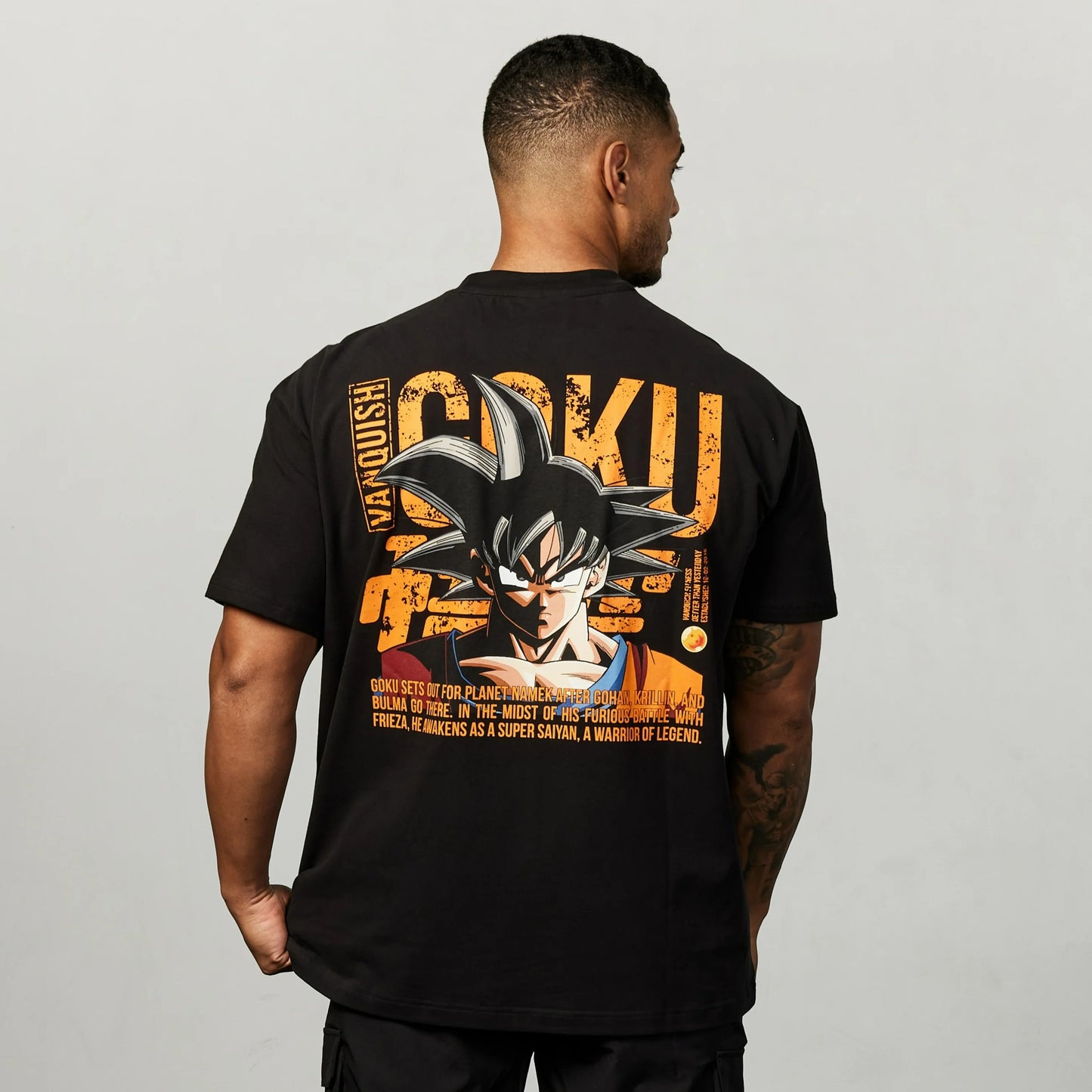 VANQUISH DBZ GOKU BLACK DISTRESSED PRINT OVERSIZED T SHIRT