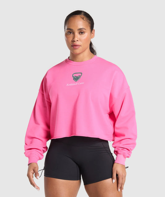 KETTLEBELL CUTIE CROPPED SWEATSHIRT - PINK