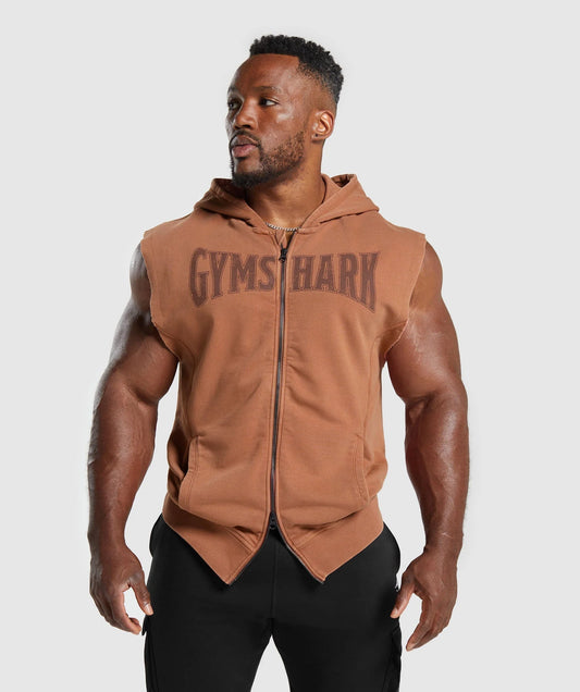 HERITAGE WASHED SLEEVELESS ZIP UP HOODIE