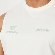 VANQUISH SUN-FADED VINTAGE WHITE OVERSIZED SLEEVELESS T SHIRT