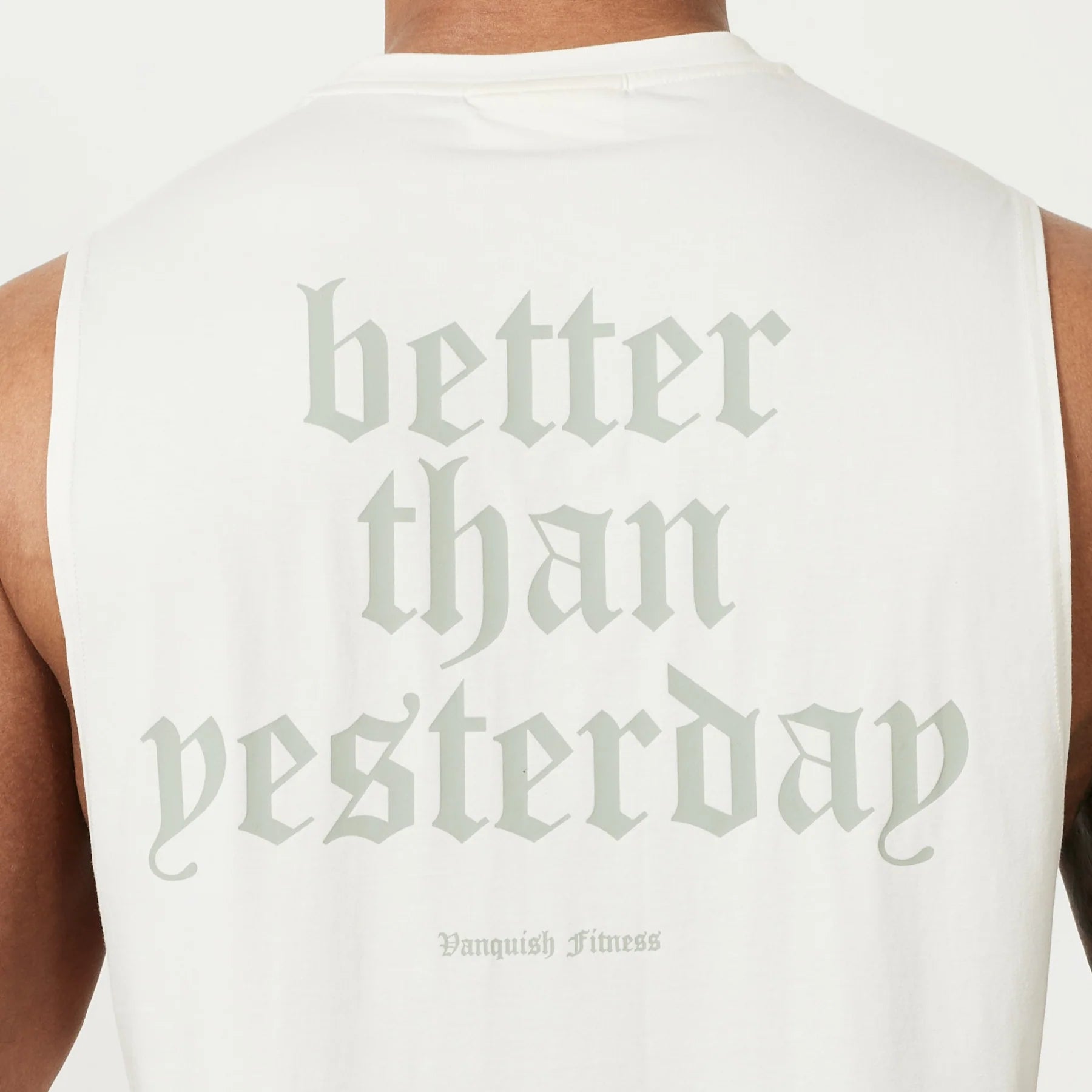 VANQUISH SUN-FADED VINTAGE WHITE OVERSIZED SLEEVELESS T SHIRT