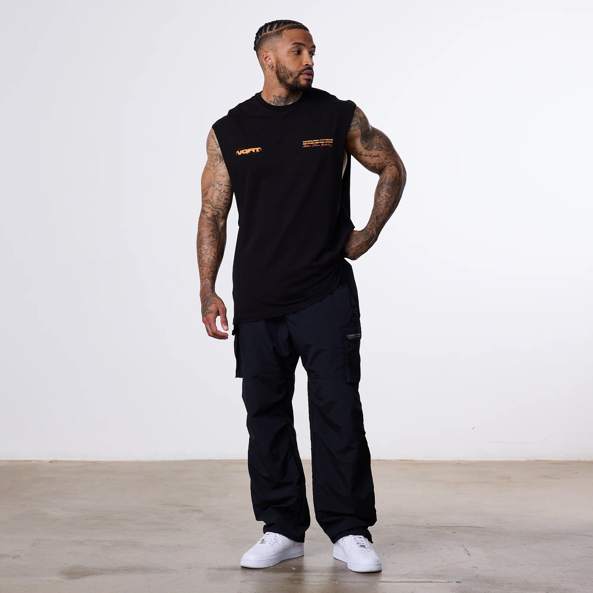 VANQUISH TSP REVOLVE SLEEVELESS BLACK T SHIRT