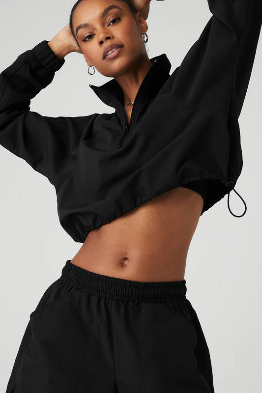 CROPPED 1/4 ZIP ALUMNI PULLOVER - NEGRO