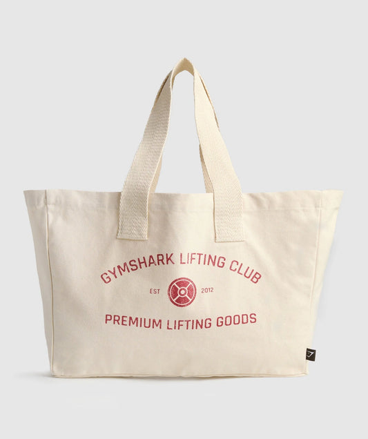 Weight Plate Oversized Tote – Oat White / Carmine Red