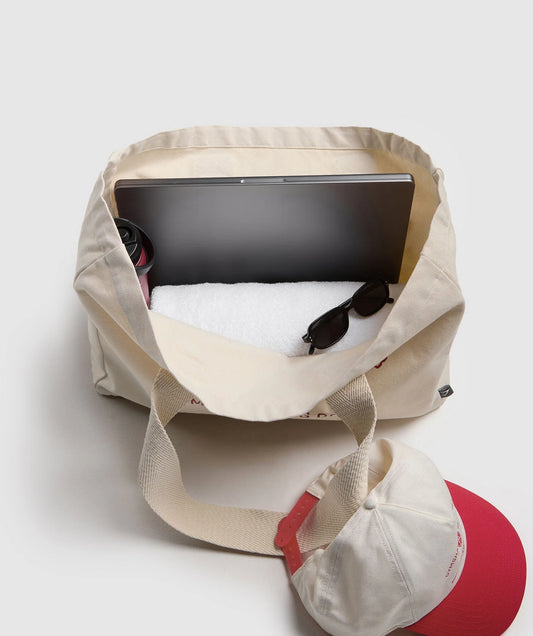 Weight Plate Oversized Tote – Oat White / Carmine Red