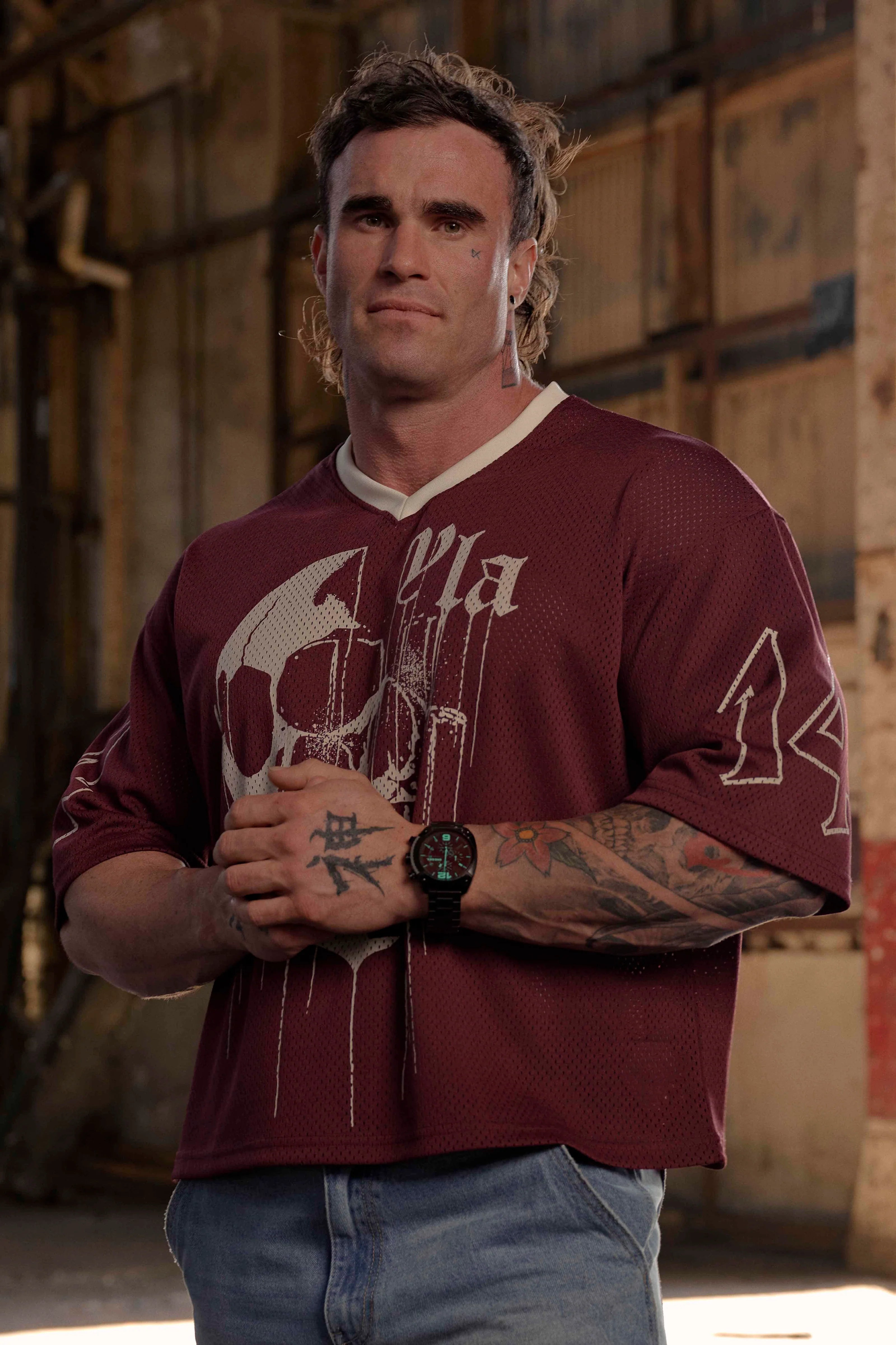 4015 - DRIPPY SKULL JERSEY - BURGUNDY